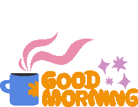 a pixel art illustration of a cup of coffee with the words good morning