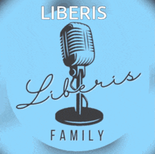 a logo for liberis family with a microphone