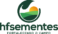 a logo for hfsementes shows a leaf and a field