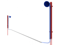 a red and blue pole with a blue ball on top of it