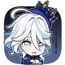 a cartoon character with white hair and a blue crown on her head is crying .