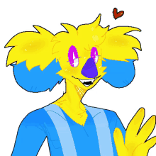 a cartoon drawing of a yellow and blue koala