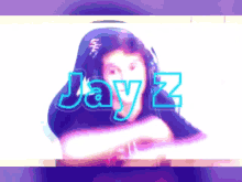 a person wearing headphones with the name jayz written in blue