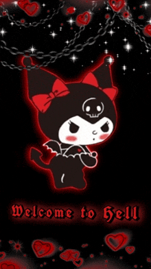 a picture of a devil cat with the words welcome to hell