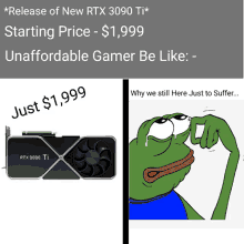 a picture of a rtx 3090 ti and a picture of a frog crying