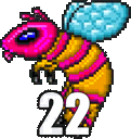 a pixel art of a bee with the number 22 on it 's back .