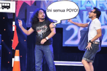 a man with a speech bubble that says ini semua poyo