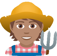 a man wearing a straw hat and overalls holds a fork