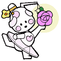 a cartoon dog is holding a pink rose in his hand