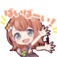 a cartoon girl is waving her hand in the air and smiling .