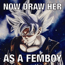 a picture of a cartoon character with the words now draw her as a femboy