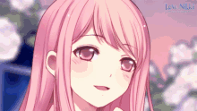 a picture of a girl with pink hair and the words love nikki on the bottom right