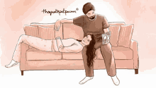 a drawing of a man and woman on a couch with the name thematepotpourri on the bottom right