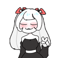 a drawing of a girl in a black dress giving a peace sign .