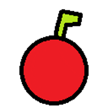 a pixel art drawing of a red apple with a yellow stem