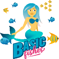 a basic fishes logo with a mermaid and fishes