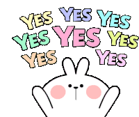 a cartoon bunny says yes yes yes yes yes yes