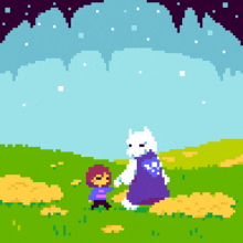 a pixel art drawing of a girl and a monster