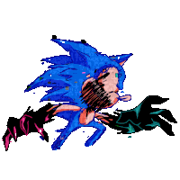 a drawing of a sonic the hedgehog with a black hand