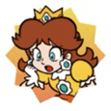 a cartoon of princess daisy wearing a yellow dress and a crown .