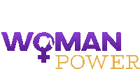 a purple and gold logo for woman power with a female symbol