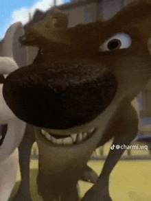 a close up of a cartoon dog with a big nose and a smile on its face .