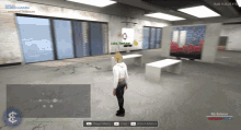 a screenshot of a video game shows a woman standing in a room