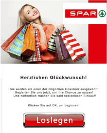 a woman is holding shopping bags in front of a sign that says spar