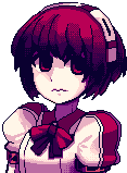 a pixel art drawing of a girl with red hair and a bow .