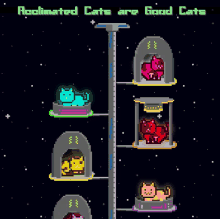 a pixel art of a ferris wheel with the words " acclimated cats are good cats " at the top