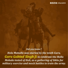 a poster that says did you know hola mohalla was started by the tenth guru guru gobind singh ji to celebrate the holla mohalla