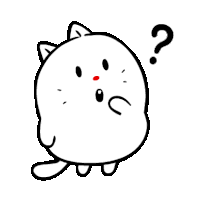 a black and white drawing of a cartoon cat with a question mark on its head .