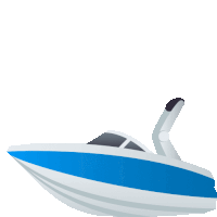 a blue and white boat on a white background with a black top