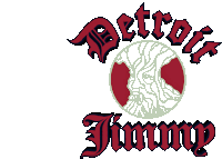 a detroit jimmy logo with a bearded man