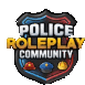 the logo for police roleplay community is a shield with a police badge on it .