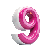 a pink and white number 9 with the letters a.c. on it