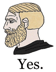 a cartoon of a man with a beard and the words `` yes . ''