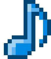 a pixel art drawing of a blue note on a white background .