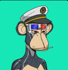 a cartoon of a monkey wearing 3d glasses and a hat