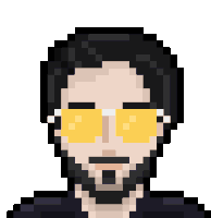 a pixel art portrait of a man with a beard wearing yellow sunglasses .