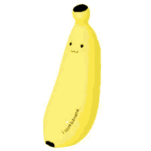 a yellow banana pillow with a face and the words `` i love banana '' on it .