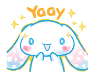 a cartoon bunny with the word yaay on it