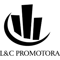 a black logo for l & c promotora with a crescent moon