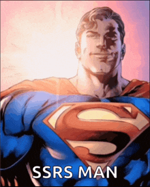 a cartoon of superman with the words ssrs man behind him