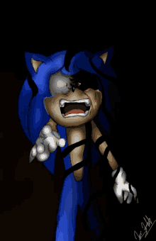 a drawing of sonic the hedgehog with a black background and the name chris on the bottom right