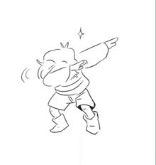 a black and white drawing of a person doing a dab with their hand .