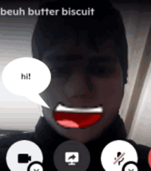 a man with a speech bubble that says beuh butter biscuit on it