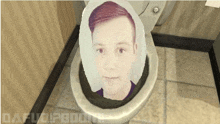 a toilet with a picture of a man on it and the word daf on the bottom