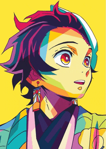 a colorful drawing of a person with earrings on their ear