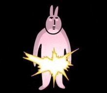 a pink rabbit is standing with a glowing light coming out of its butt .